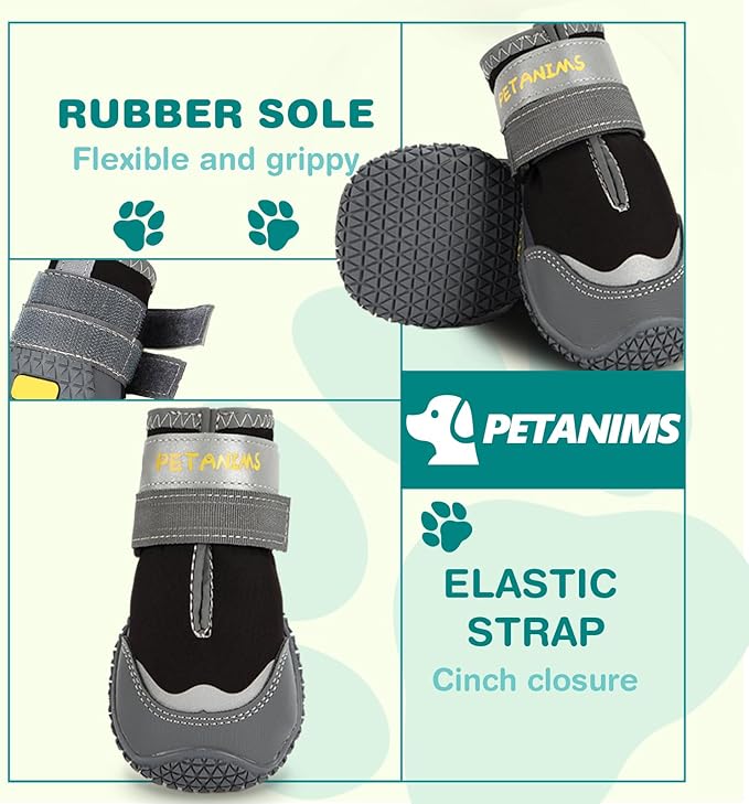 Dog Shoes for Large Dogs, Medium Dog Boots & Paw Protectors for Winter Snow, Waterproof Dog Booties for Hot Pavement, Hardwood Floors, for Rainy Black Size 4