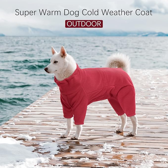 ROZKITCH Winter Dog Pajamas, Pet Windproof Warm Cold Weather Jacket Vest Cozy Jumpsuit Apparel Outfit Clothes for Small Medium Large Dog Walking Hiking Sleep Red 2XL
