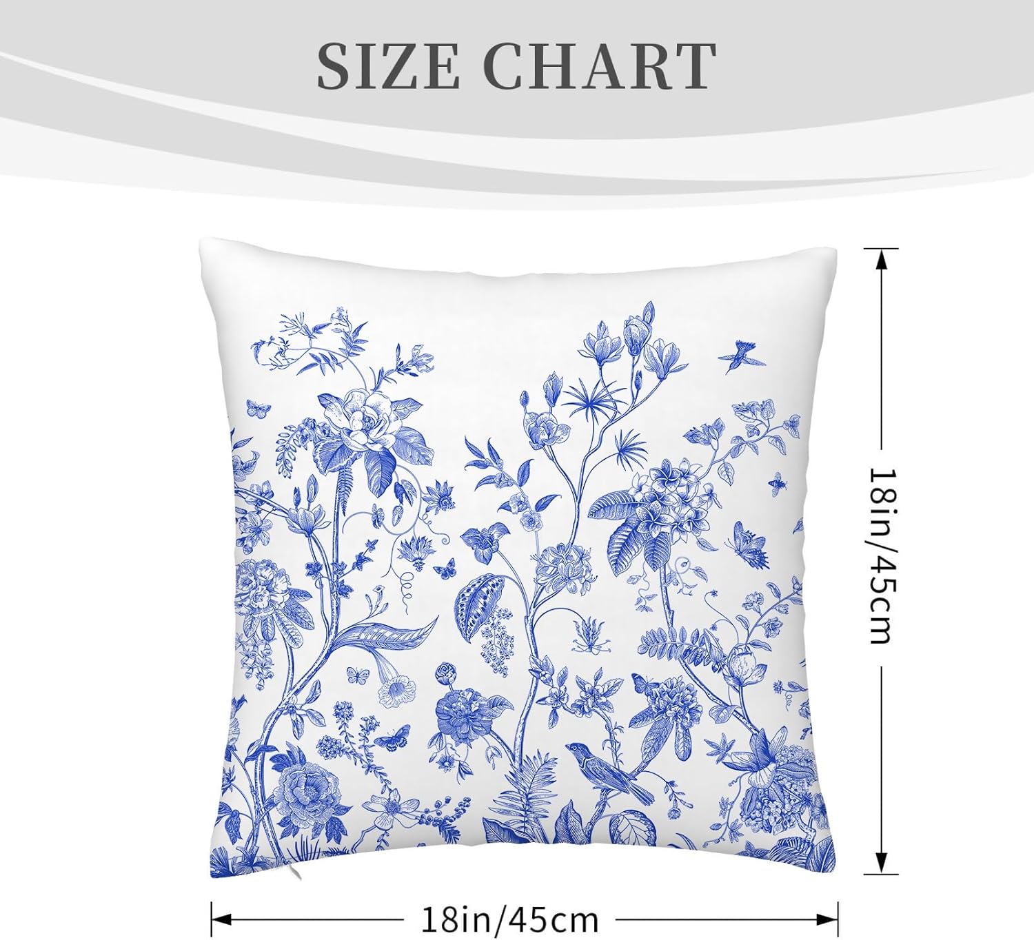Blue Floral Bird Pillow Covers 18x18 Inch, Chinoiserie Throw Pillow Cases Set of 4 Spring Summer Flower Decorative Pillowcases for Couch Bed Sofa Cushion Living Room, Chinoiserie Decor