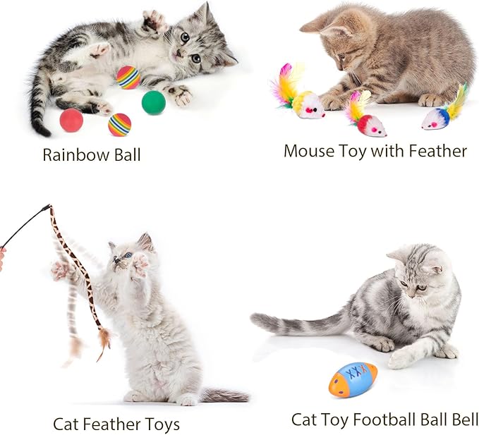 Retro Shaw Cat Tunnels with Cat Toys Pack, Interactive Kitten Toys for Indoor Cats Kitty, Kitten Tube Tent Feather Wand Teaser Bell Fuzzy Ball Springs Mouse (25 Pcs Extra Large Cat Tunnel Toys Set)