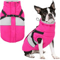 SUNFURA Dog Winter Coat, Waterproof Dog Coat Jacket with Harness for Medium Dogs Boys Girls, Reflective Fleece Lined Pet Snow Jacket Sweaters for Pug, Jack Russel, Boston Terrier, Hot Pink M