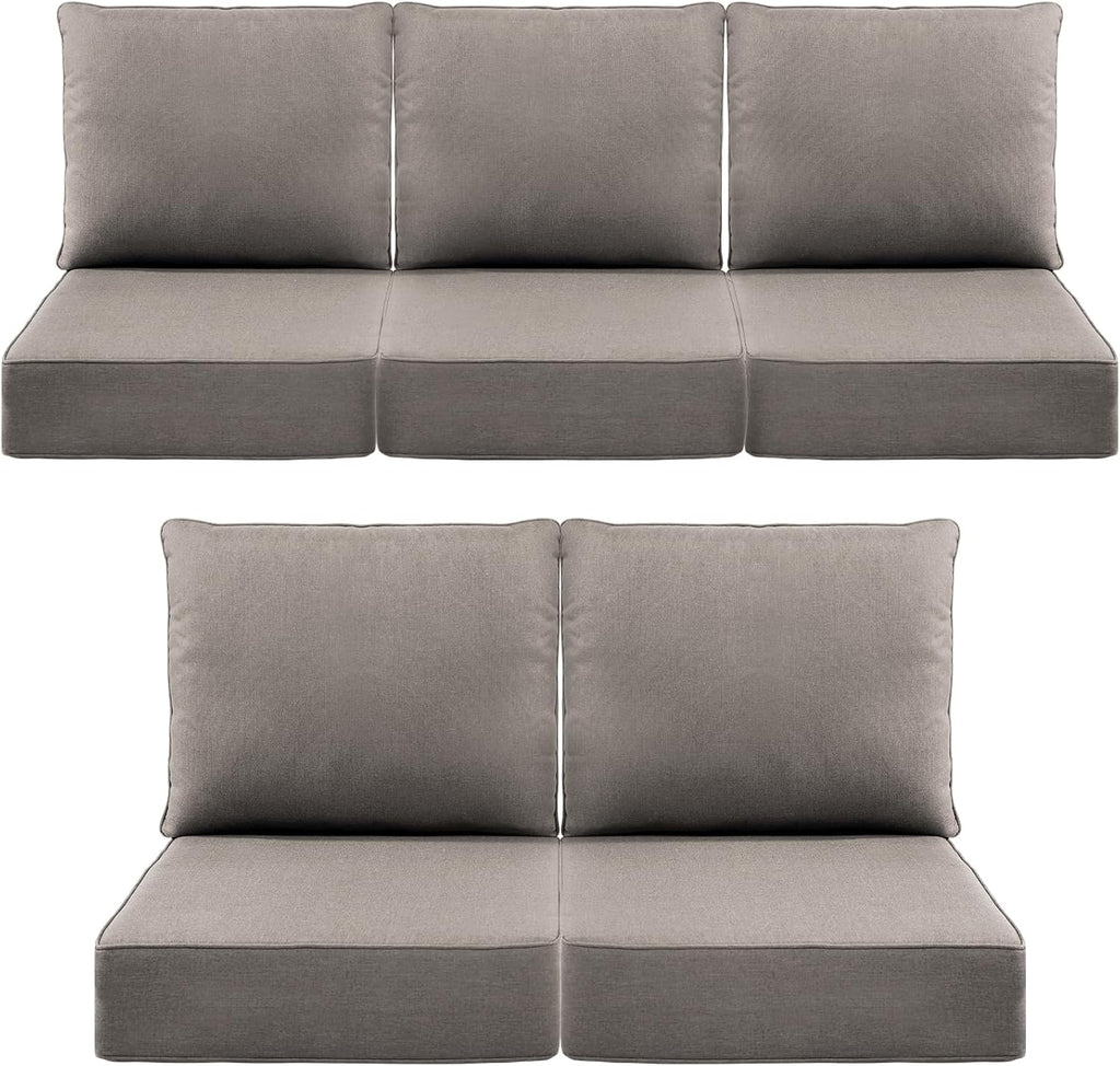 Luxury 6" Outdoor Cushions for Patio Furniture, 24x24x6" Thick Seat Cushion Set of 5, Fade Resistant Couch Chair Replacement Cushions High Density Deep Wicker Chair Cushion w/ Removable Cover Gray