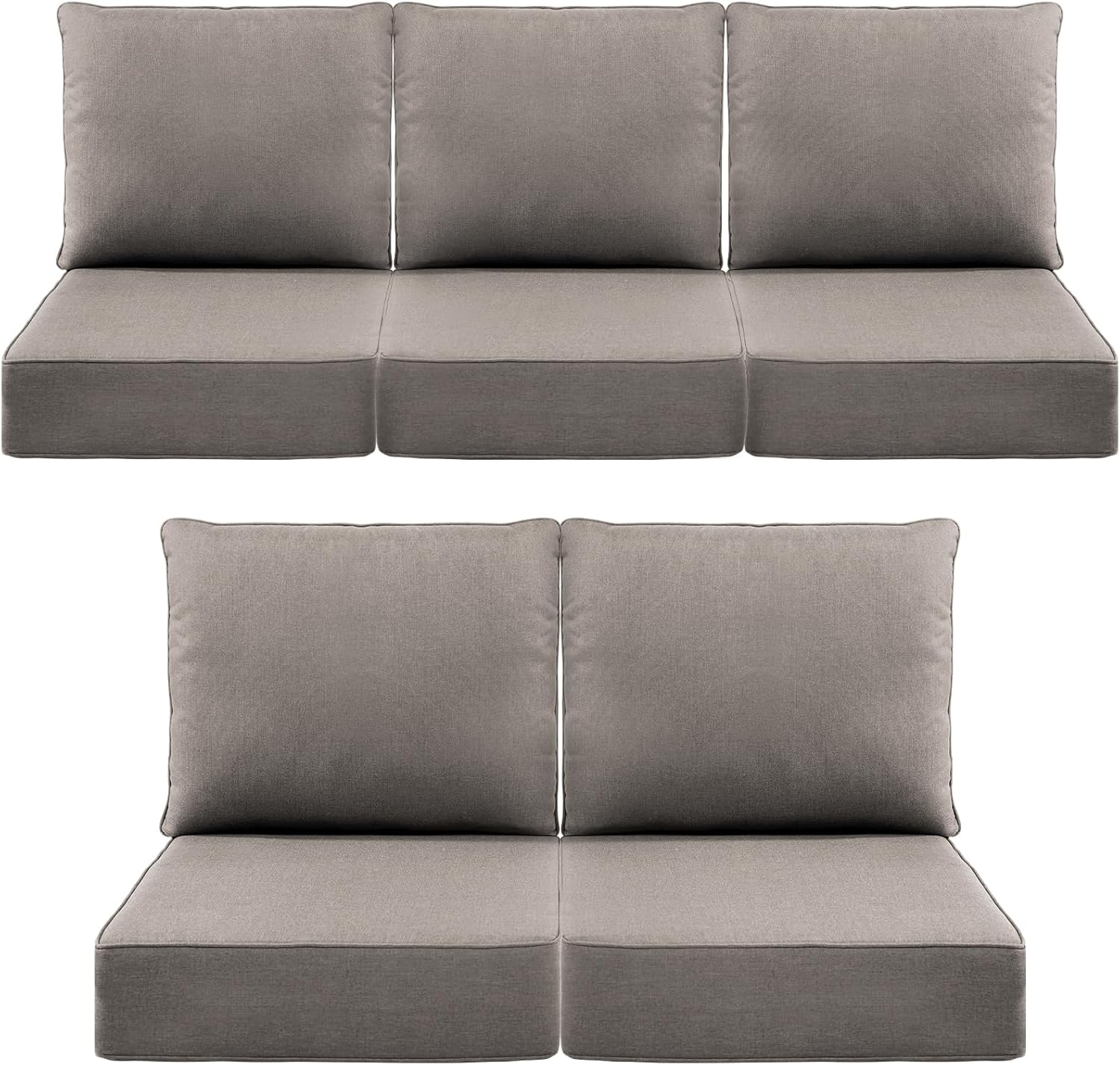 Luxury 6" Outdoor Cushions for Patio Furniture, 24x24x6" Thick Seat Cushion Set of 5, Fade Resistant Couch Chair Replacement Cushions High Density Deep Wicker Chair Cushion w/ Removable Cover Gray
