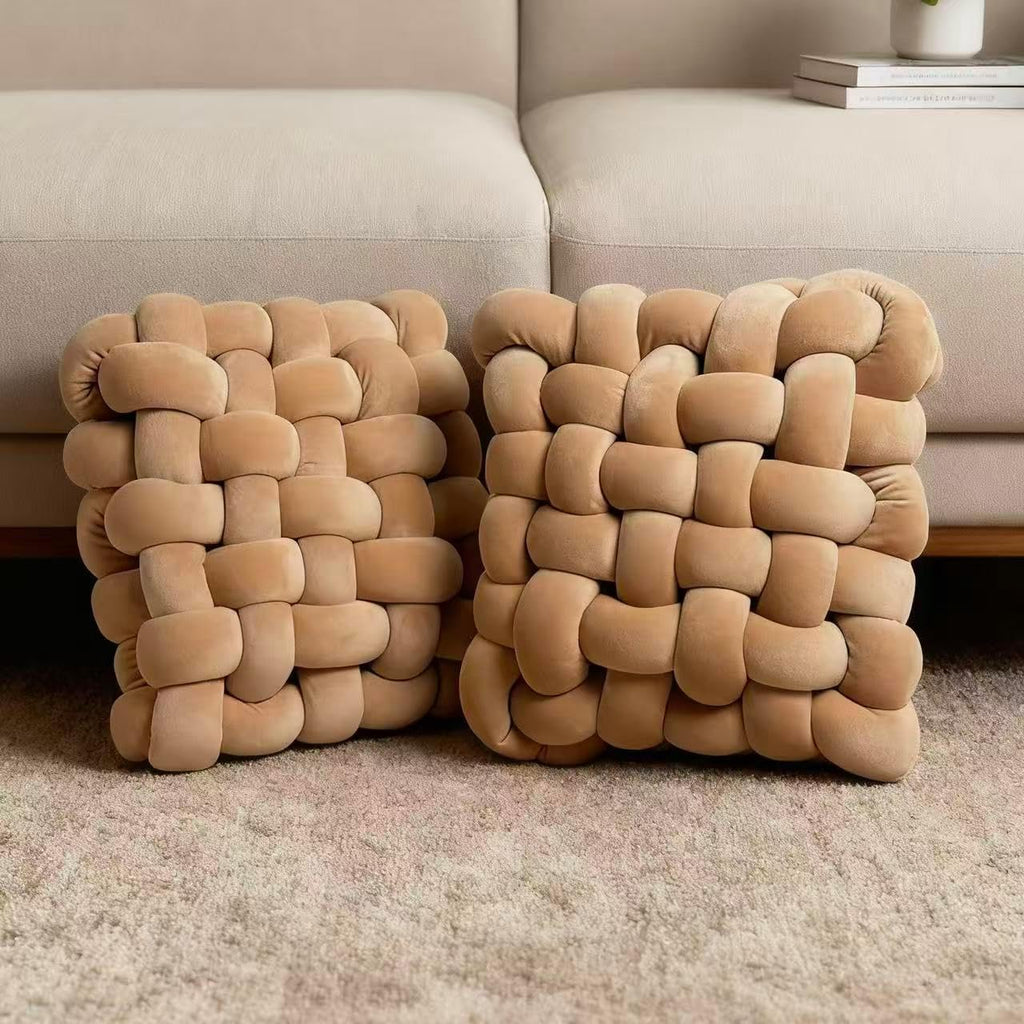 2Pcs Square Knot Throw Pillows, Suitable For Bedroom Decoration, Sofa Decorative Pillows, Home Decoration, Home Decor Living Room 12 inches * 13 inches (Coffee Color)