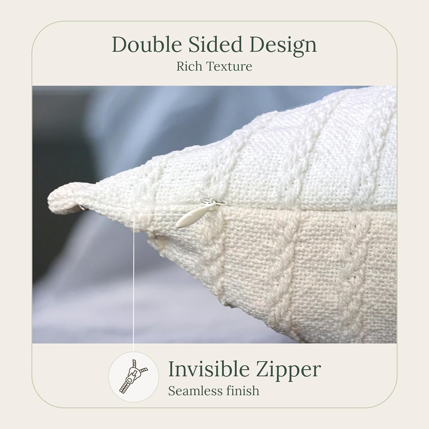 SanVia Ivory Pleat Premium Cotton Throw Pillow Covers, 20 x 20 Inches, Luxury Holiday Themed Handwoven Couch Pillow Covers, Hidden Zipper, Elegant Home Décor, Insert Not Included