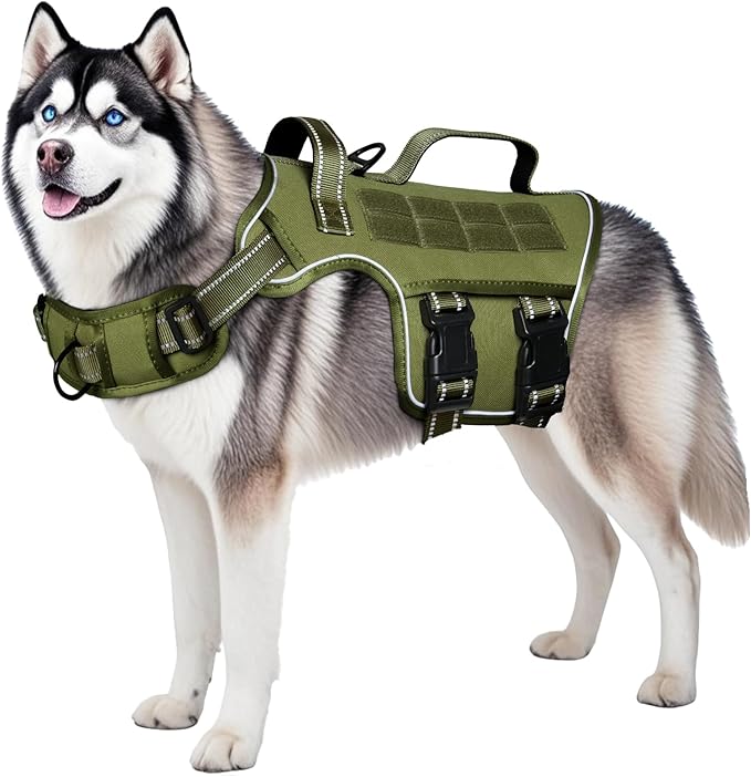 Dog Harness for Large Dogs Heavy Duty, No Pull Tactical Dog Harness with Molle System, Easy On and Off Service Dog Vest, Breathable Padded, Adjustable Reflective Pet Vest for Walking Hiking Training