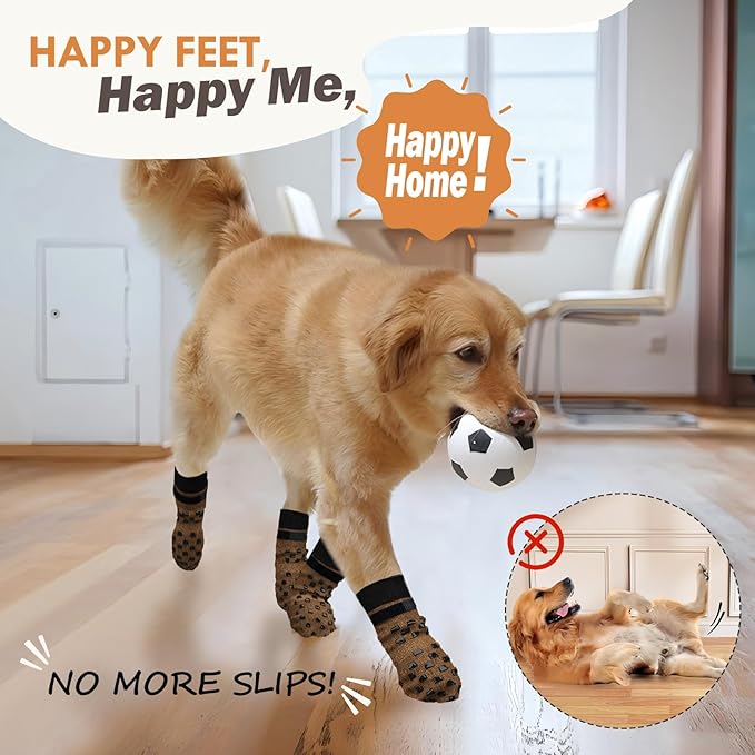 Non Slip Dog Socks to Prevent Licking Paws Grippy Socks for Senior Dog on Hardwood Floors Anti Slip Dog Socks for Hot Pavement Double Side Paw Protector Prevent Scratching Brown M