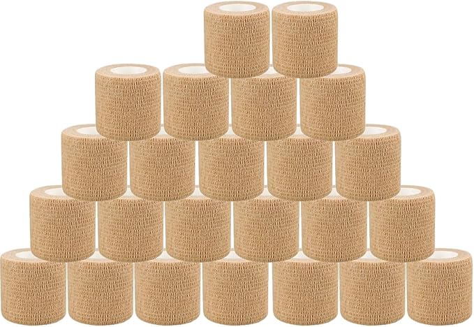 24 Pack Self Adherent Cohesive Bandage Wrap 2" x 5 Yards First Aid Tape, Vet Wrap for Dogs Non Woven Rolls Elastic Self Adhesive Tape for Sports, Wrist and Ankle Sprains (Flesh)
