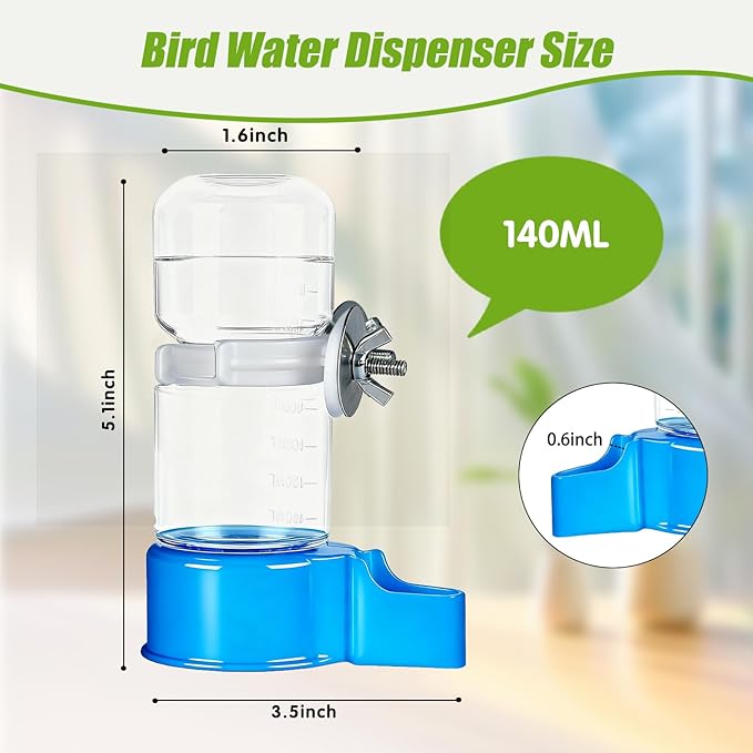 BWOGUE 2PCS Automatic Bird Water Dispenser, 4.73 Fl Oz Parakeet Water Dispenser for Cage No Mess Suspended Bird Water Feeder for Cockatiel Budgie Conure Lovebirds