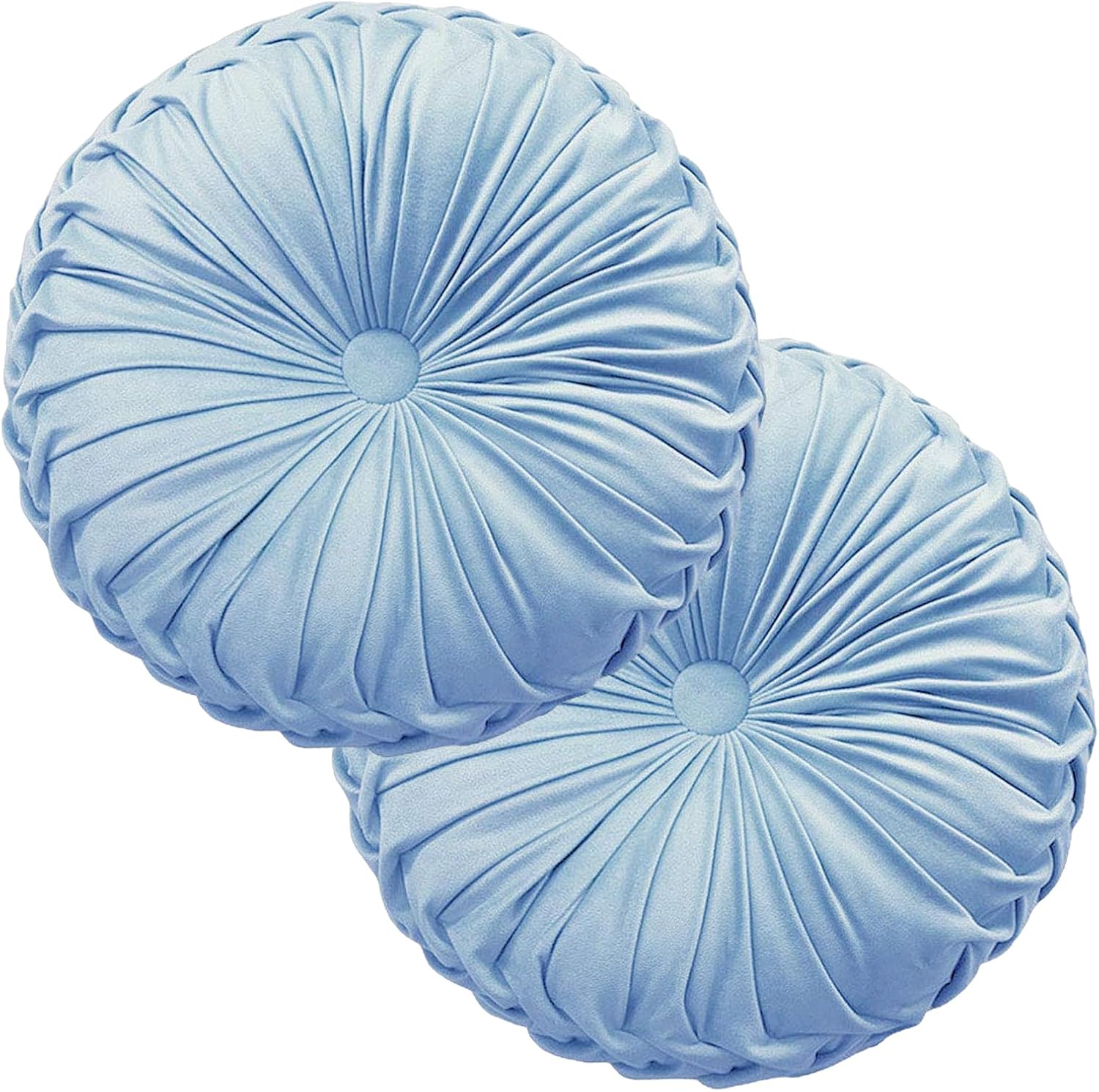 2 Pcs Round Throw Pillows Decorative Pumpkin Velvet Boho Pleated Bed Pillows Back Support for Couch Chair Dorm Car 14.96'' (Sky Blue)