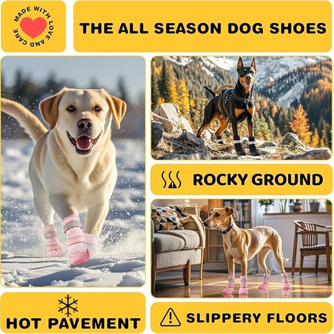 Hcpet Dog Shoes, Dog Boots & Paw Protectors for Winter Snowy Days, Rainy Weather, Outdoor Anti-Slip Sole Dog Booties for Hardwood Floor Black-Leg 8