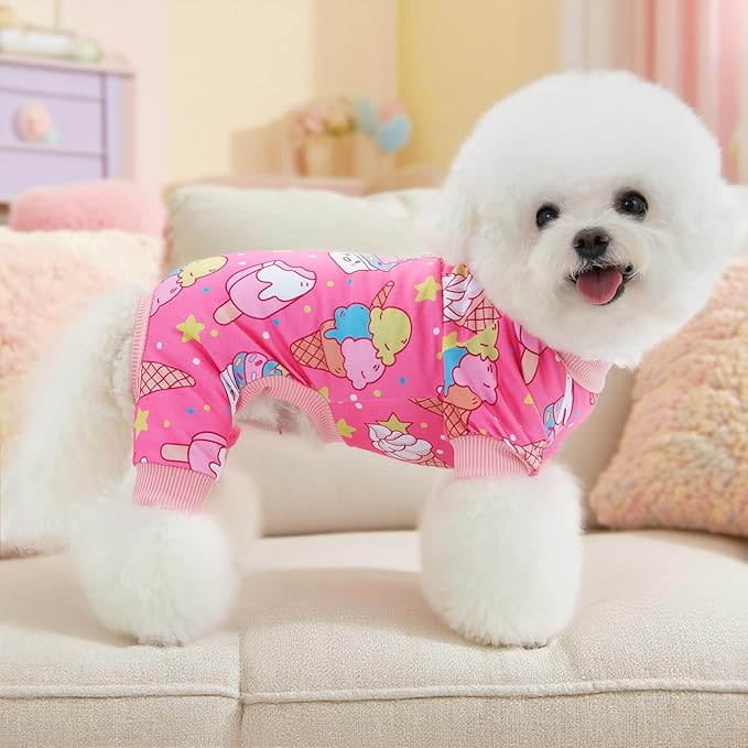 XPUDAC 4 Pieces Dog Pajamas for Small Dogs Boy Girl Soft Stretchy Pjs Onesies Puppy Clothes for Dog Cat Pet Outfits, XX-Large