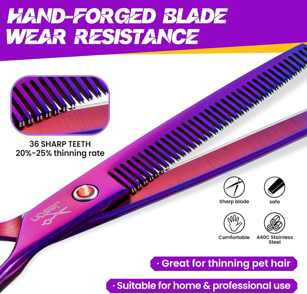 JASON Grooming Scissors for Dogs - Sharp Thinning Dog Shear with Muffler Pad, Stainless Steel Dog Grooming Shears Professional Texture Scissors for Pets