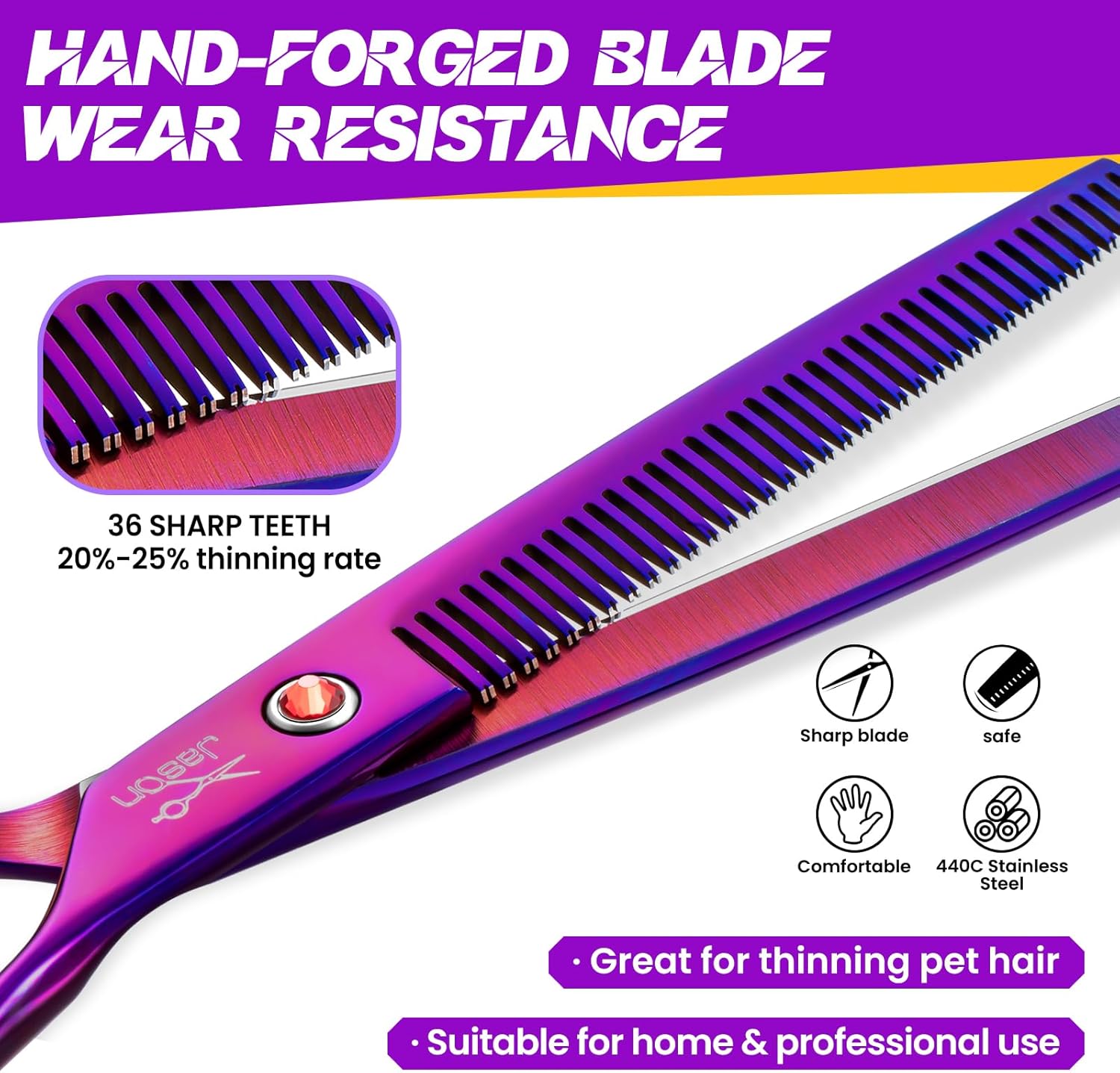 JASON Grooming Scissors for Dogs - Sharp Thinning Dog Shear with Muffler Pad, Stainless Steel Dog Grooming Shears Professional Texture Scissors for Pets