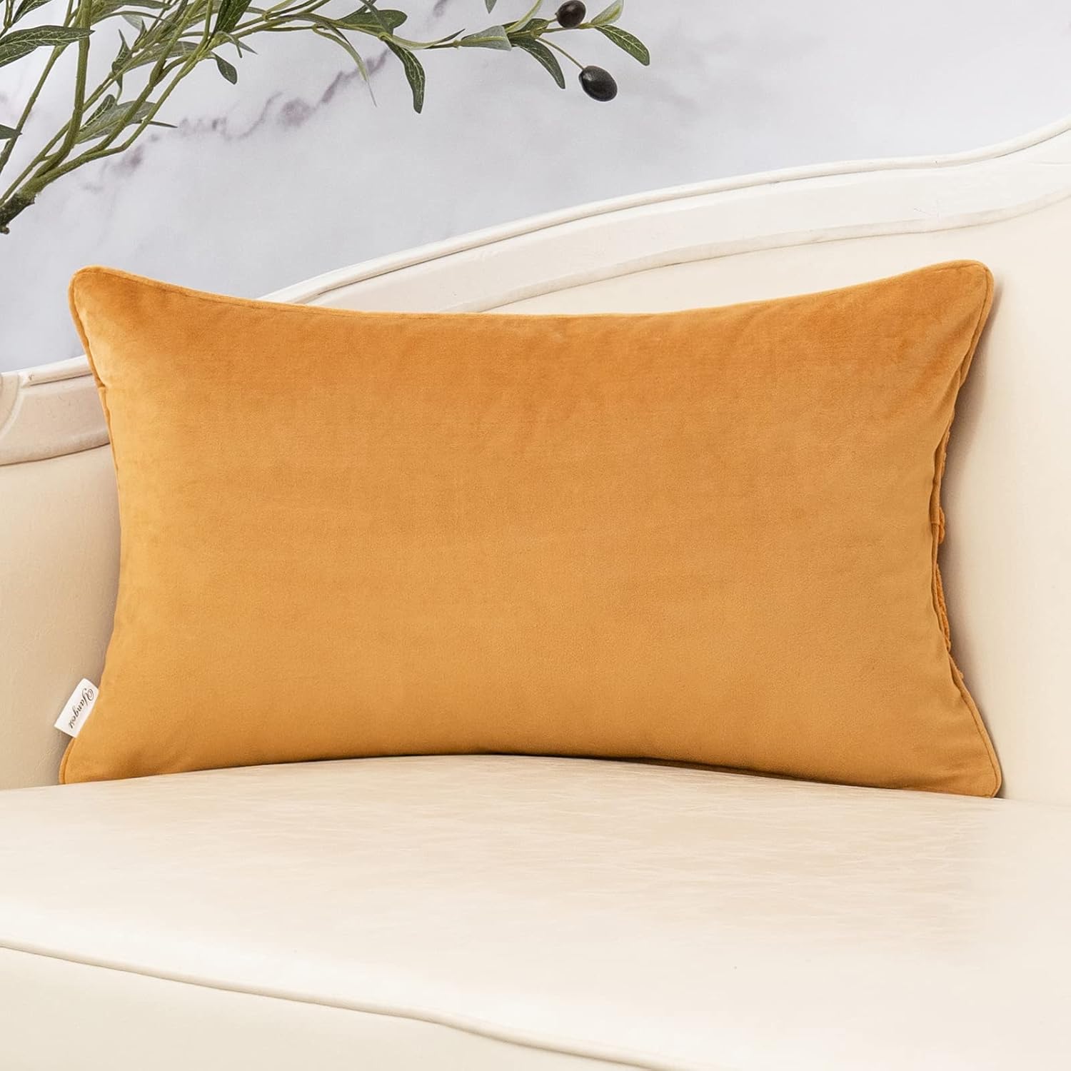 Yangest Orange Yellow Throw Pillow Cover Velvet Cushion Cover Branches Rectangular Pillowcase for Sofa Couch Bedroom Living Room, 12x20 Inch