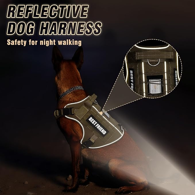 Tactical Dog Harness Medium Sized Dog,No Pull Military Dog Vest with Handle,Reflective Heavy Duty Pet Harness for Walking Hiking Training Brown M