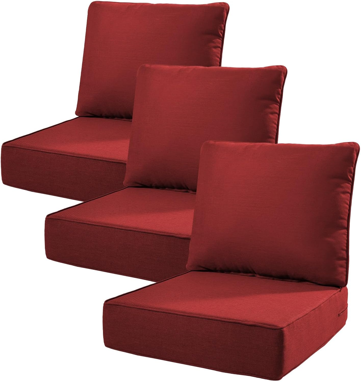 6" Thick Outdoor Cushions 22x24x6, 3-Set Deep Seat Patio Cushions with Removable Cover, Waterproof & Fade Resistant Replacement for Wicker Chair, Loveseat, Sofa - Red