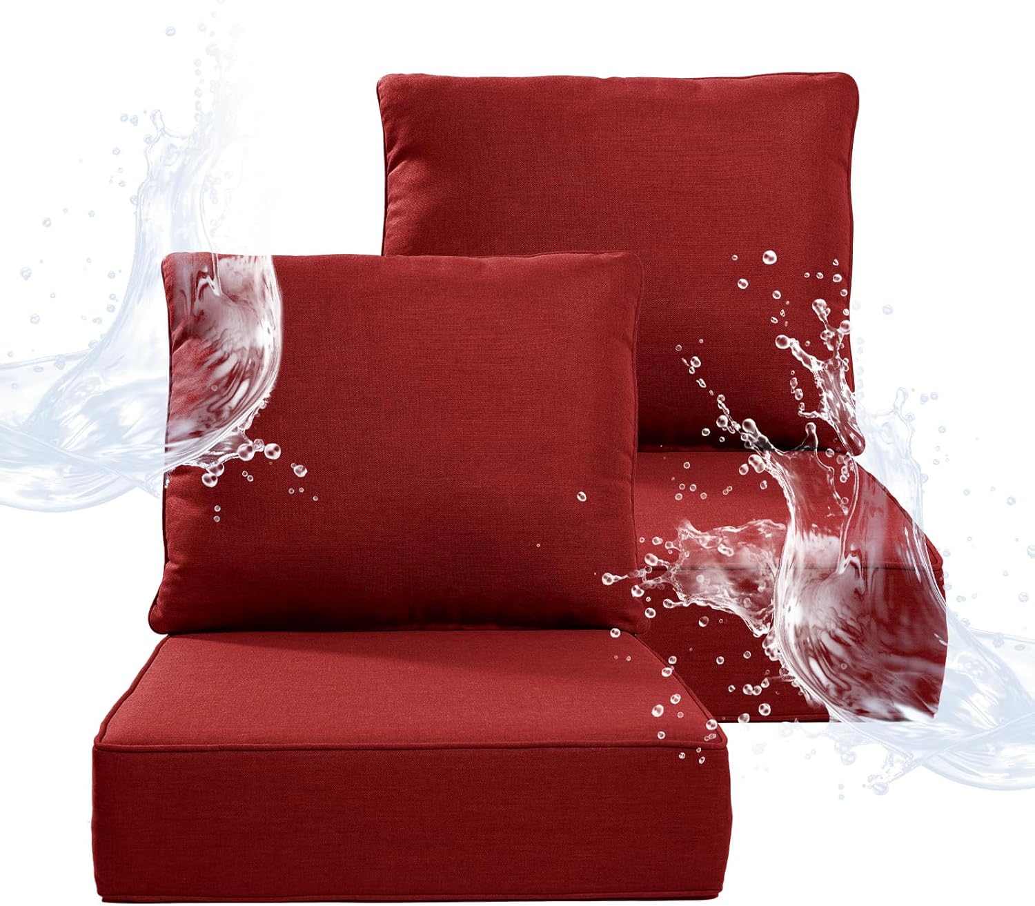 6" Thicker Outdoor Chair Cushion 2 Sets - 24" *24" *6" Waterproof Patio Furniture Cushions with Removable Cover, 28D High Density Sponge Filling Thicken Outdoor Patio Cushions - Red