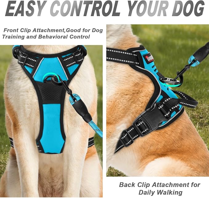 BARKBAY No Pull Dog Harness Front Clip Heavy Duty Reflective Easy Control Handle for Large Dog Walking(Blue,XL)