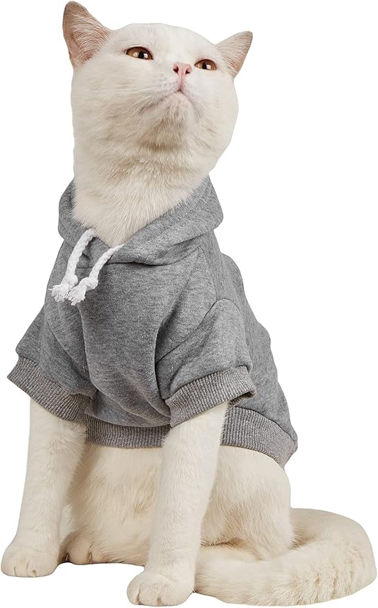 QWINEE Basic Dog Hoodie Sweatshirt Puppy Sweater Warm Cat Costumes Pet Clothes for Chihuahua Puppy Kitten Small Medium Dogs Light Grey X-Large