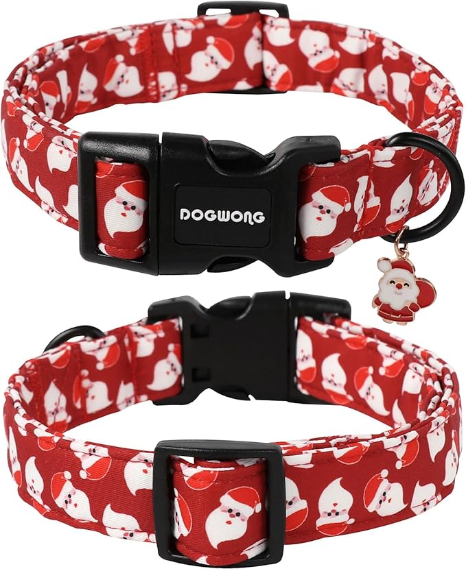 DOGWONG Santa Dog Collar - Red, Adjustable Designer Collar for Small to Large Dogs