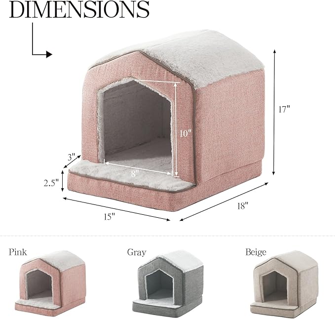 Orthopedic Cat Houses for Indoor Cats,Small Dogs,Super Soft Cat Bed Cave,Condos, Cubes,Cat Hideaway,Covered,Cat Bed for Kitty Small Medium Large Pet (Pink, 18" L x 15" W x 17" Th)