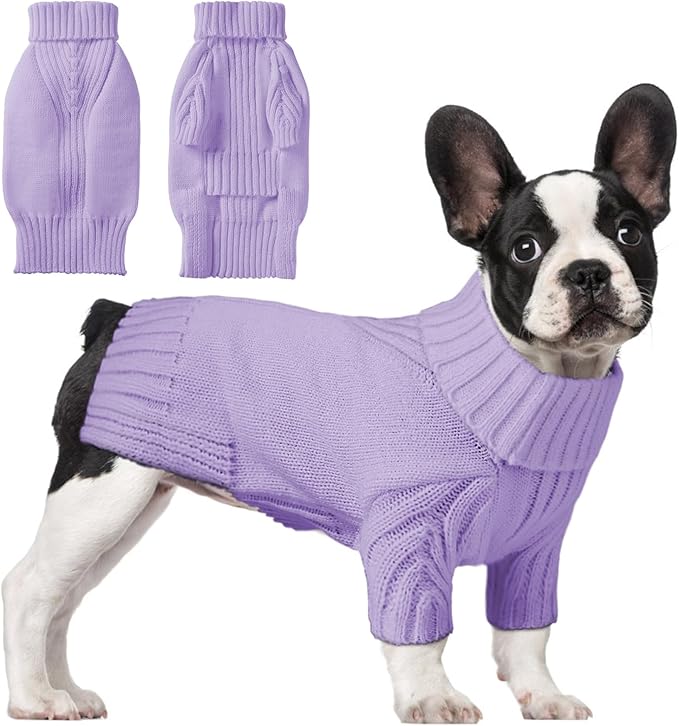 Dog Sweaters for Small Medium Large Dogs Girl, Classic Turtleneck Pet Sweater for Dogs, Thermal Doggy Winter Coat, Warm Dog Shirt Outfits, Double Knitting Collar for Outdoor Playing (Light Purple, XL)