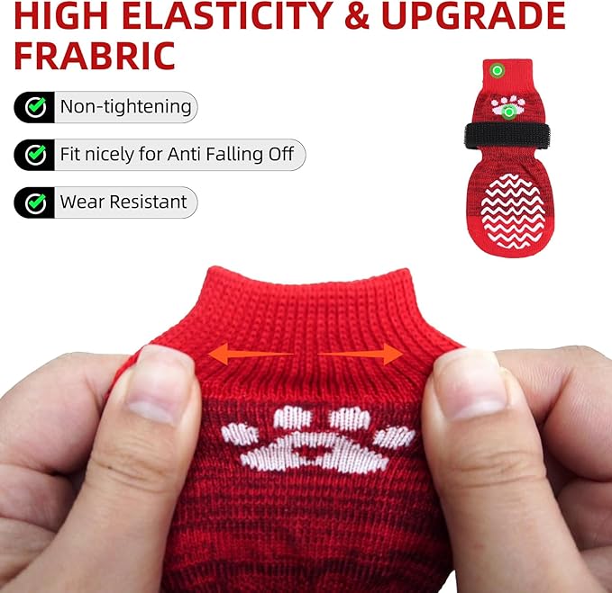 PUPTECK Anti Slip Dog Socks 2 Pairs with Double Grippers for Hardwood Floors, Shoes for Hot/Cold Pavement, Boots & Paws Protectors to Prevent Licking, Traction Booties for Senior Small Large Dogs