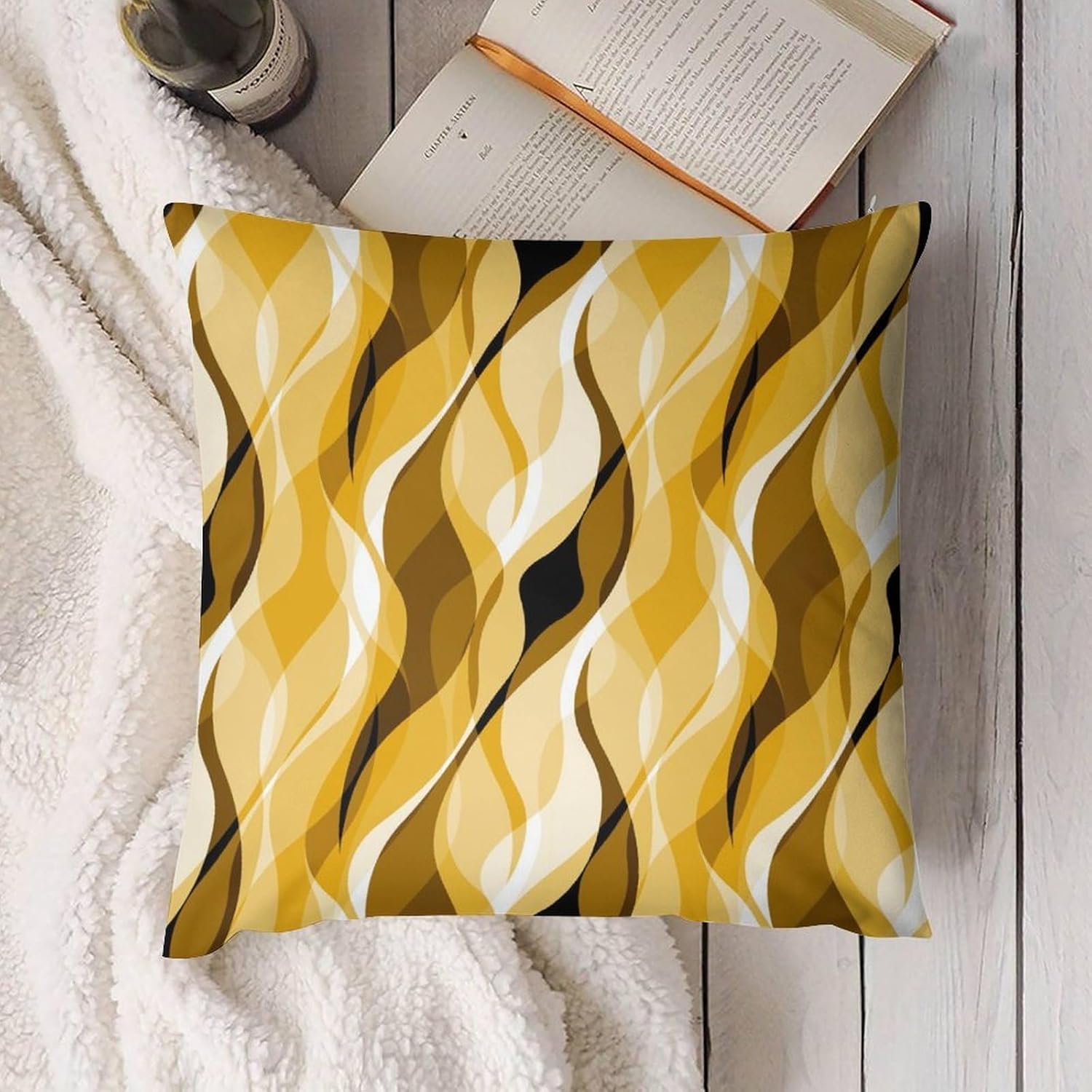 Yellow Throw Pillow Covers Abstract Ombre Yellow and Grey Striped Decorations for Bedroom Living Room Farmhouse Sofa Pillows Bed Couch 20x20 Inch