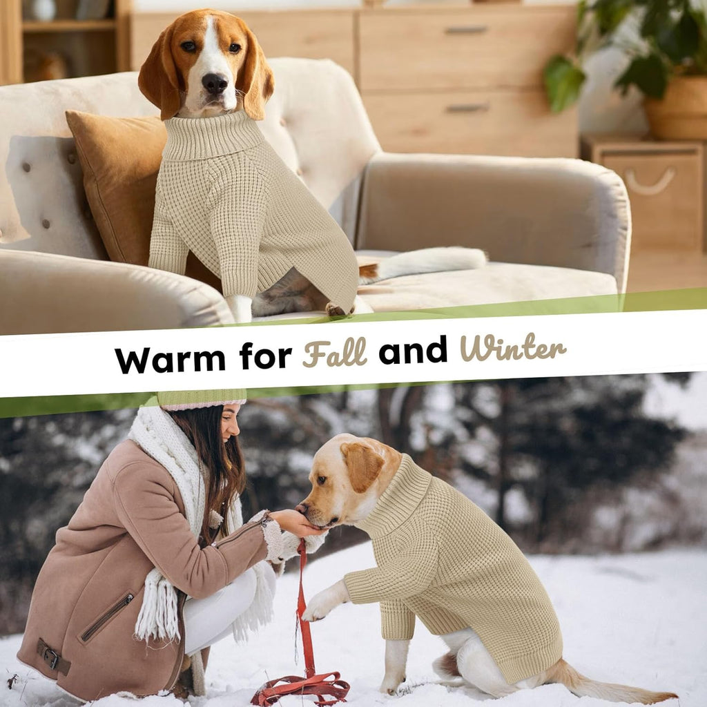 Queenmore Dog Sweater for Large Breeds, Long Sleeve Warm Dog Sweaters, Turtleneck Knitted Pullover Pet Clothes, XL Dog KintSweater, Cat Knitwear, Apricot XL