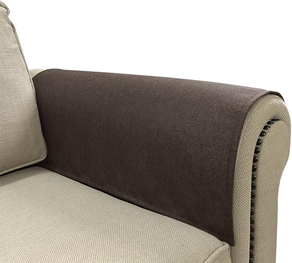 Couch Arm Covers, Anti-Slip Sofa Armrest Cover for Recliner, 2pc Washable Sofa Arm Covers, Dogs Cats Pet Scratch Proof Couch Arm Protectors, Brown, 24x28inch