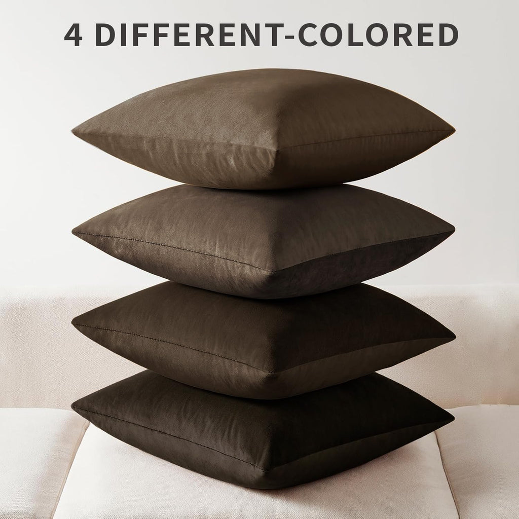 18x18 Inches Dark Brown Series Pillow Covers for Livingroom and Bedroom, Solid Velvet Throw Pillow Covers for Couch Sofa Deor (Brown Series, 18x18)