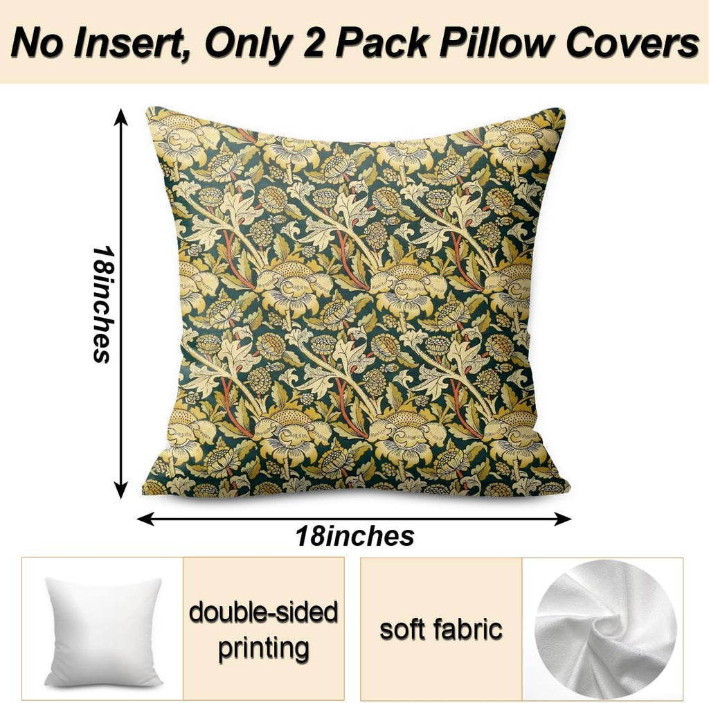Vintage Flowers Throw Pillow Covers, Set of 2 Floral Pillow Covers, Pillow Covers 18x18, Retro Botanical Bedroom Home Living Room Car Seats Sofa Couch Decor Floral Pillow Cases Pillow Protector