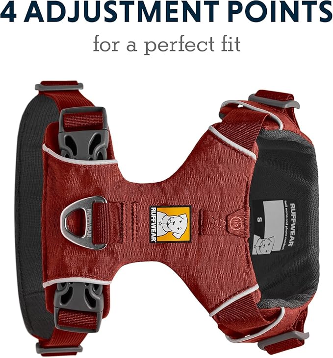 Ruffwear, Front Range Dog Harness, Reflective Soft Padded Everyday Harness with Dual Leash Clips, Adjustable and Lightweight Fit for Training or Walking for All Dogs, Red Clay, X-Small