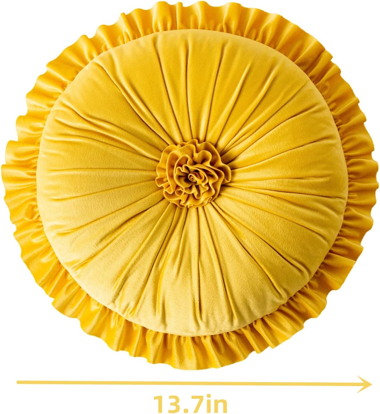 S SSOY Velvet Round Pillow - Ruffle Home Decoration, 13.7in