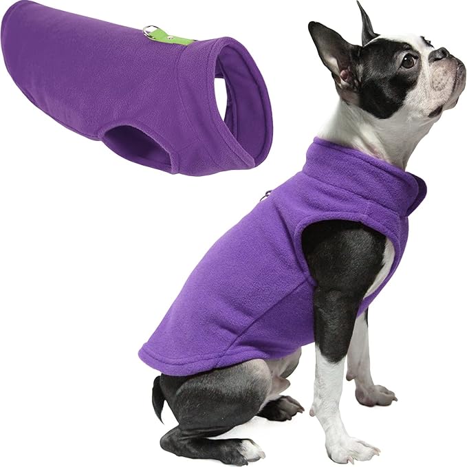 Gooby Fleece Vest Dog Sweater - Lavender, X-Small - Warm Pullover Fleece Dog Jacket with O-Ring Leash for Small to Medium Dogs