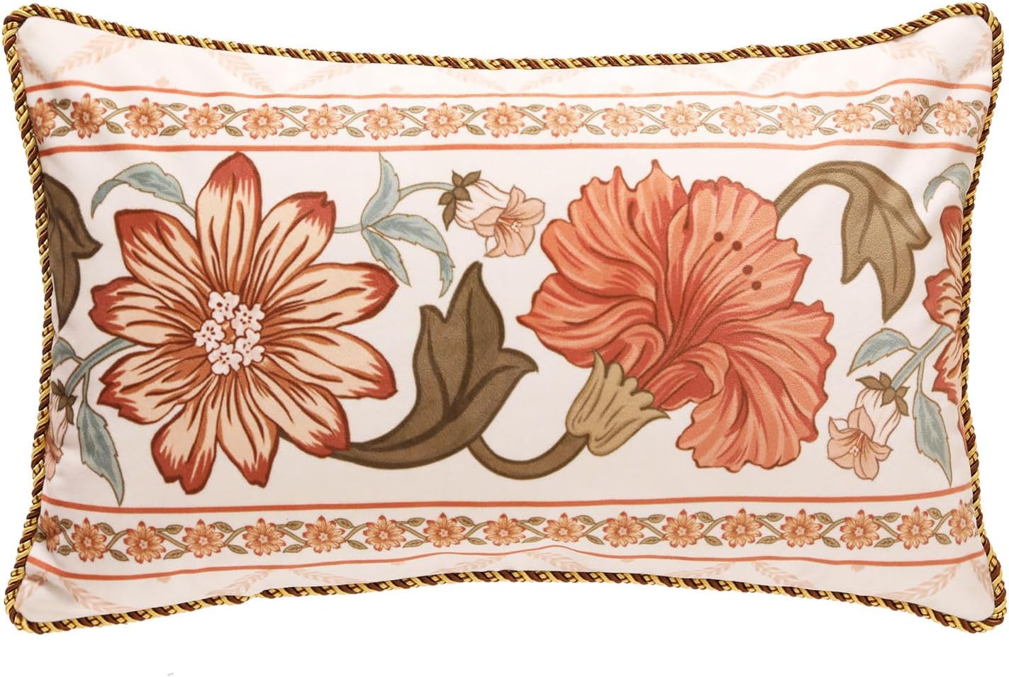 Rectangle Throw Pillow Cover,Orange Floral Farmhouse with Wild Flowers Pattern Cozy Velvet Pillowcases,Decor Lumbar Pillows Cushion Covers for Couch Sofa Bed Car Chair,12"x20"