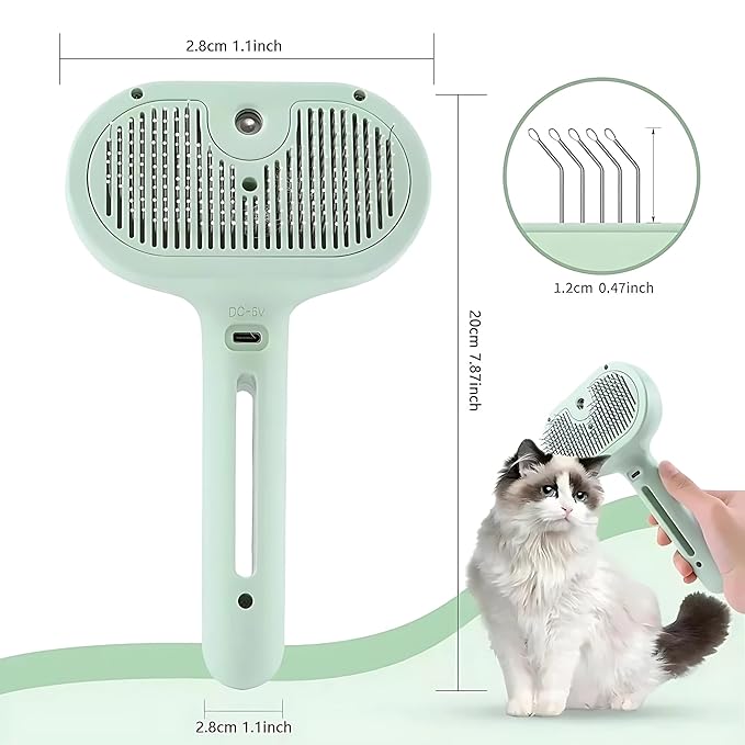 4 in 1 Cat Steam Brush: steam brush for cats, Grooming, Shedding, Mist Spray, Hair Removal Comb & Massager, USB Rechargeable Self Cleaning cat steam brushes for indoor cats - White