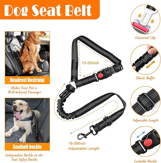 No Pull Dog Harness, Collar & Leash Set | Includes Dog Seat Belt, Collapsible Bowls & Poop Bag Dispenser. Ideal for Training, Walking, Hiking. Fits Small to Large Dogs(Orange-S)