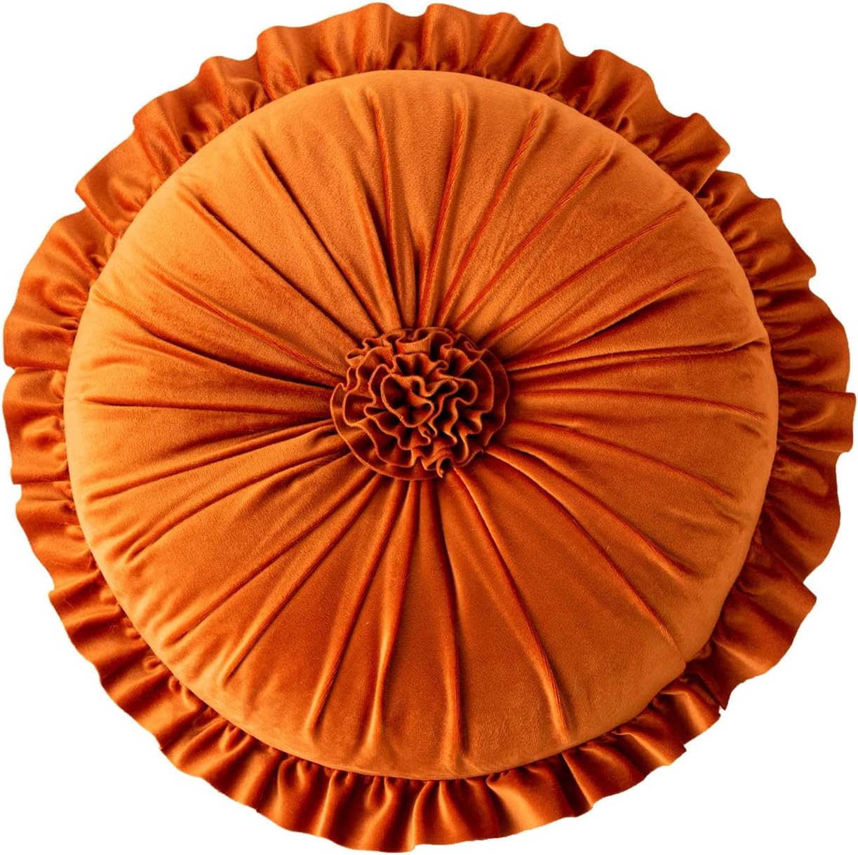 S SSOY Velvet Round Pillow - Ruffle Home Decoration Cushion for Sofa, Chair, Bed, Window, Floor - 13.7in