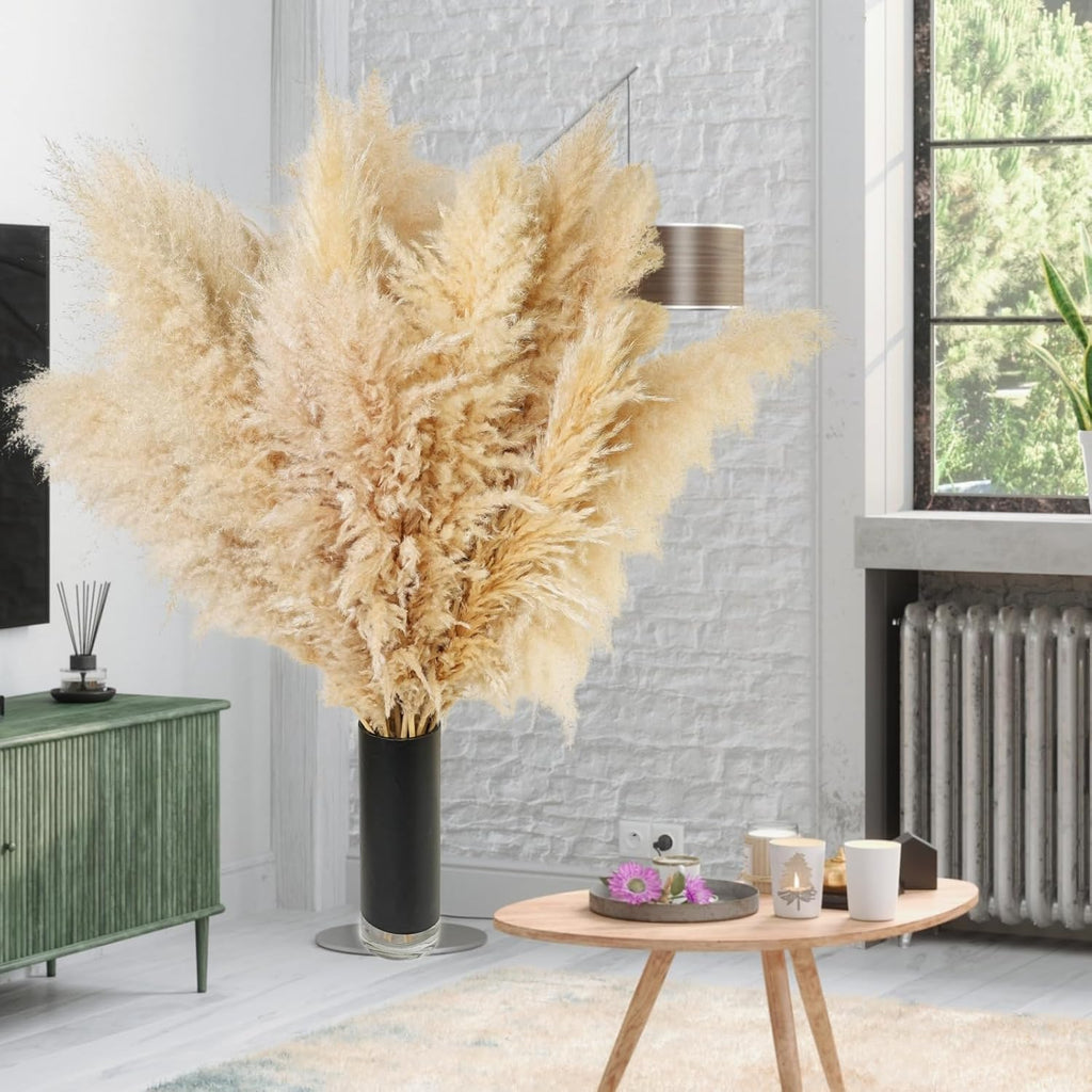 10 PCS 40" Tall Pampas Grass Stems in Natural Beige, Add a Boho Touch to Your Space—Pompas Grass Ideal for Floral Arrangements, Floor Vases, Weddings, and Creating a Bohemian Ambiance at Home.