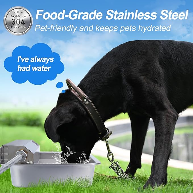 1Gal/3.8L Automatic Water Dispenser for Dogs, Patented Automatic Dog Waterer Bowl for Outdoor, Stainless Steel Water Bowl Dispenser for Livestock Chicken, Dog Feeder Fit 3/4'' GHT Faucet