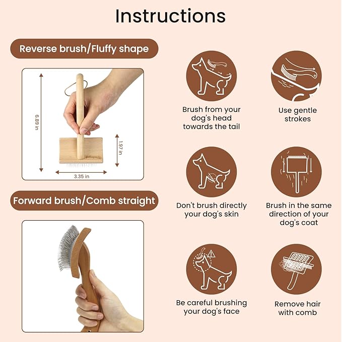 Dog Slicker Brush for Shedding,Dog Brush for Long Haired Dogs & Remove Tangles & Mats,Ergonomic Handle Grooming Like Professional,Beech Wood,S