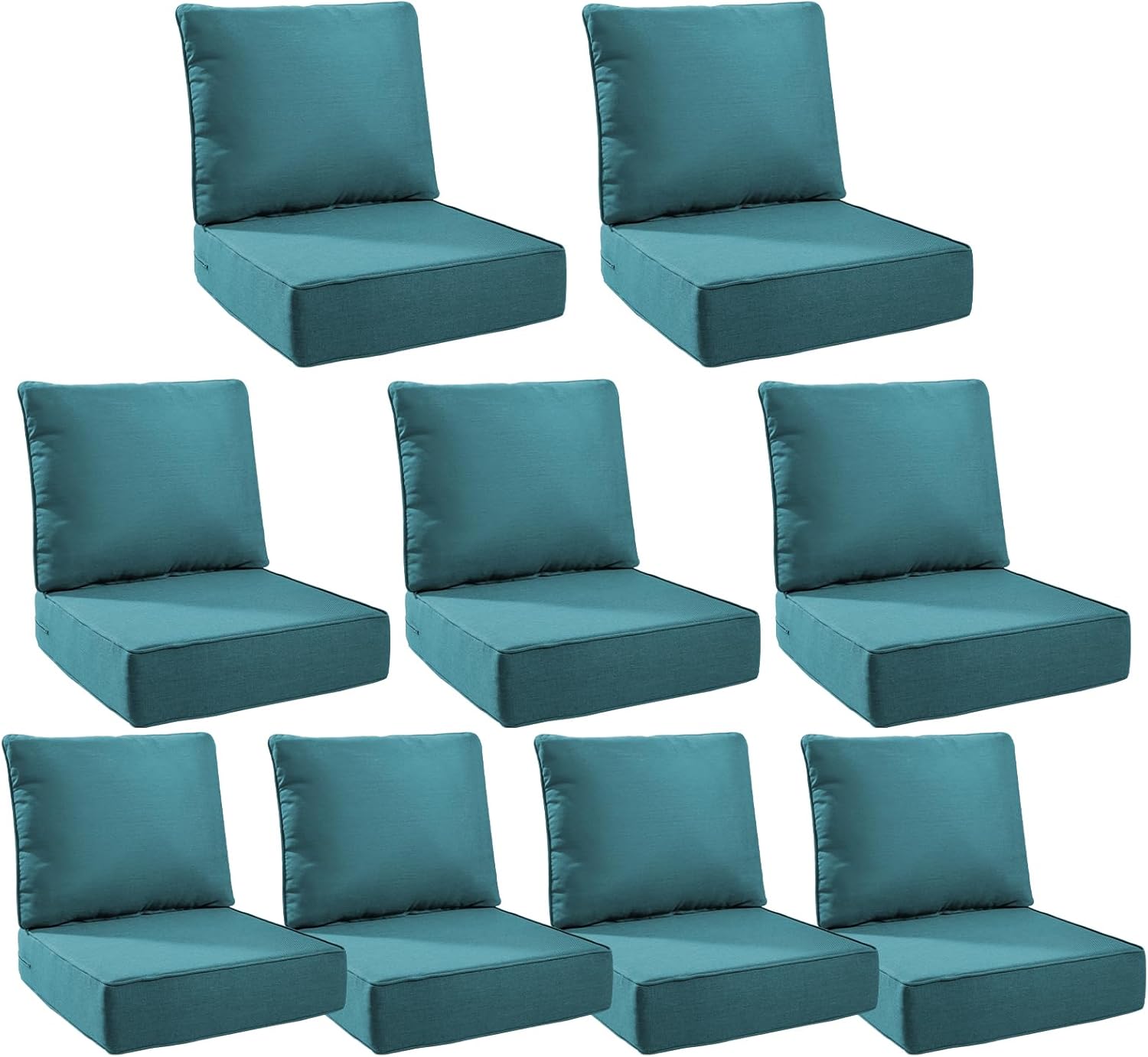 6" Thick Outdoor Cushions 24x24x6, 9-Set Deep Seat Patio Cushions with Removable Cover, Waterproof & Fade Resistant Replacement for Wicker Chair, Loveseat, Sofa - Peacock Green