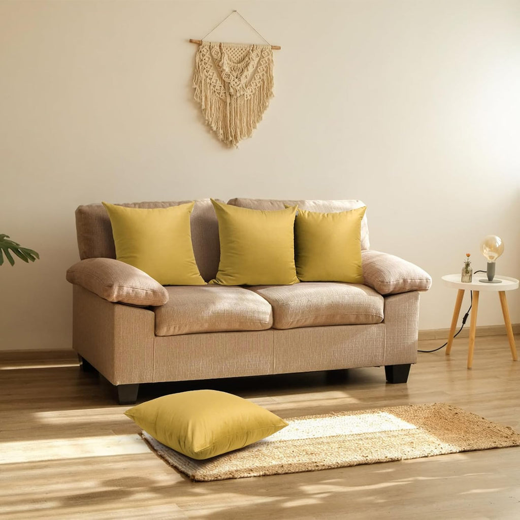 4-Pack 100% Cotton Comfortable Solid Decorative Throw Pillow Case,Thmyo Square Cushion Cover Pillowcase Sublimation Blank Pillow Covers DIY Throw Pillowcase(16x16 inch/ 40x40cm,Mustard Yellow)