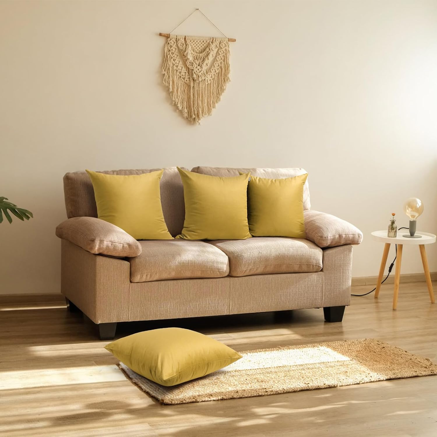 4-Pack 100% Cotton Comfortable Solid Decorative Throw Pillow Case,Thmyo Square Cushion Cover Pillowcase Sublimation Blank Pillow Covers DIY Throw Pillowcase(16x16 inch/ 40x40cm,Mustard Yellow)