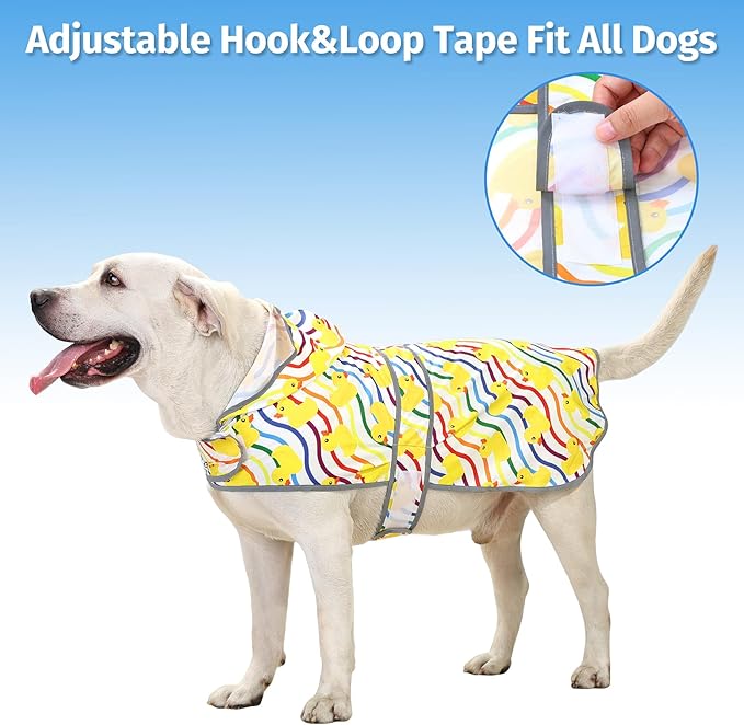 Dog Rain Coat for Large Dogs Waterproof Hooded Rain Jacket with Reflective Strips Leash Hole & Poncho Adjustable Fit (Rainbow,XXL)