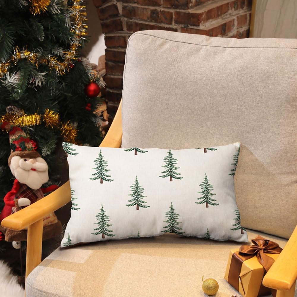 DFXSZ Christmas Pillow Covers 12x20 inch Set of 2 Christmas Tree Decorative White Throw Pillow Covers Winter Famliy Decoration for Home Couch TH-30B12