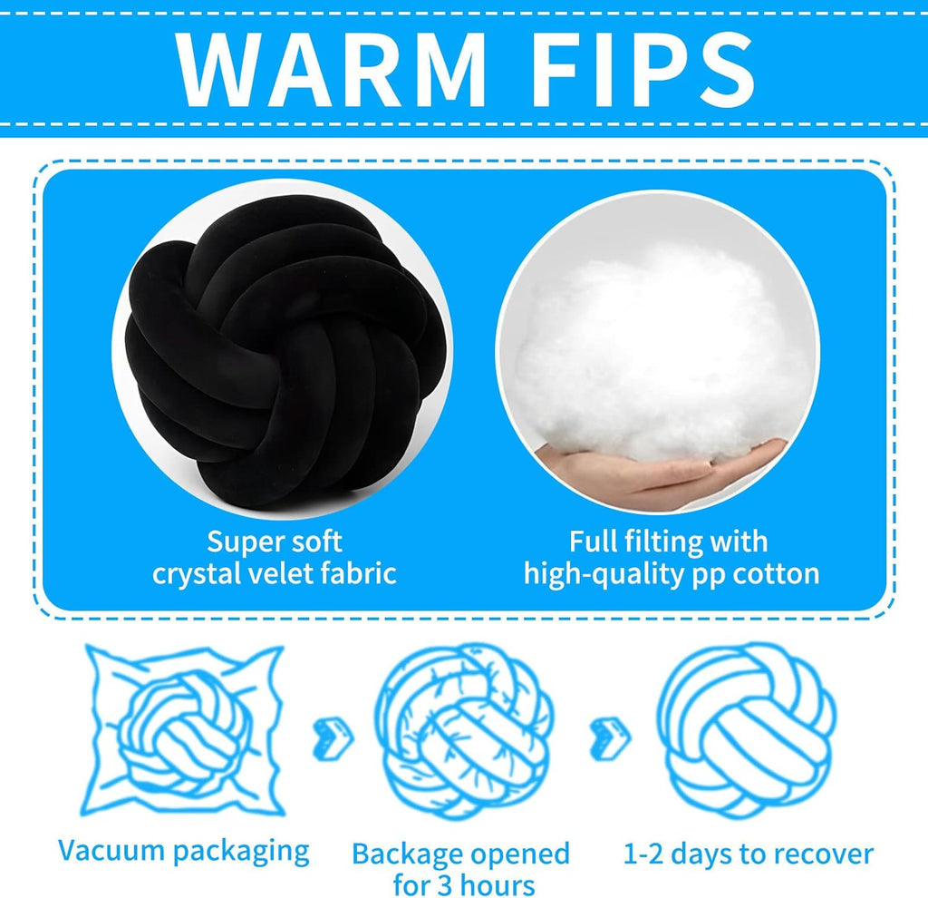 Knot Ball Pillows, Round Throw Pillow Cushion Home Decoration Soft Plush Pillow, Throw Knotted Ball Pillow Handmade Children Room Decoration Round Plush Toy Pillow (Black,8.5"/22cm)