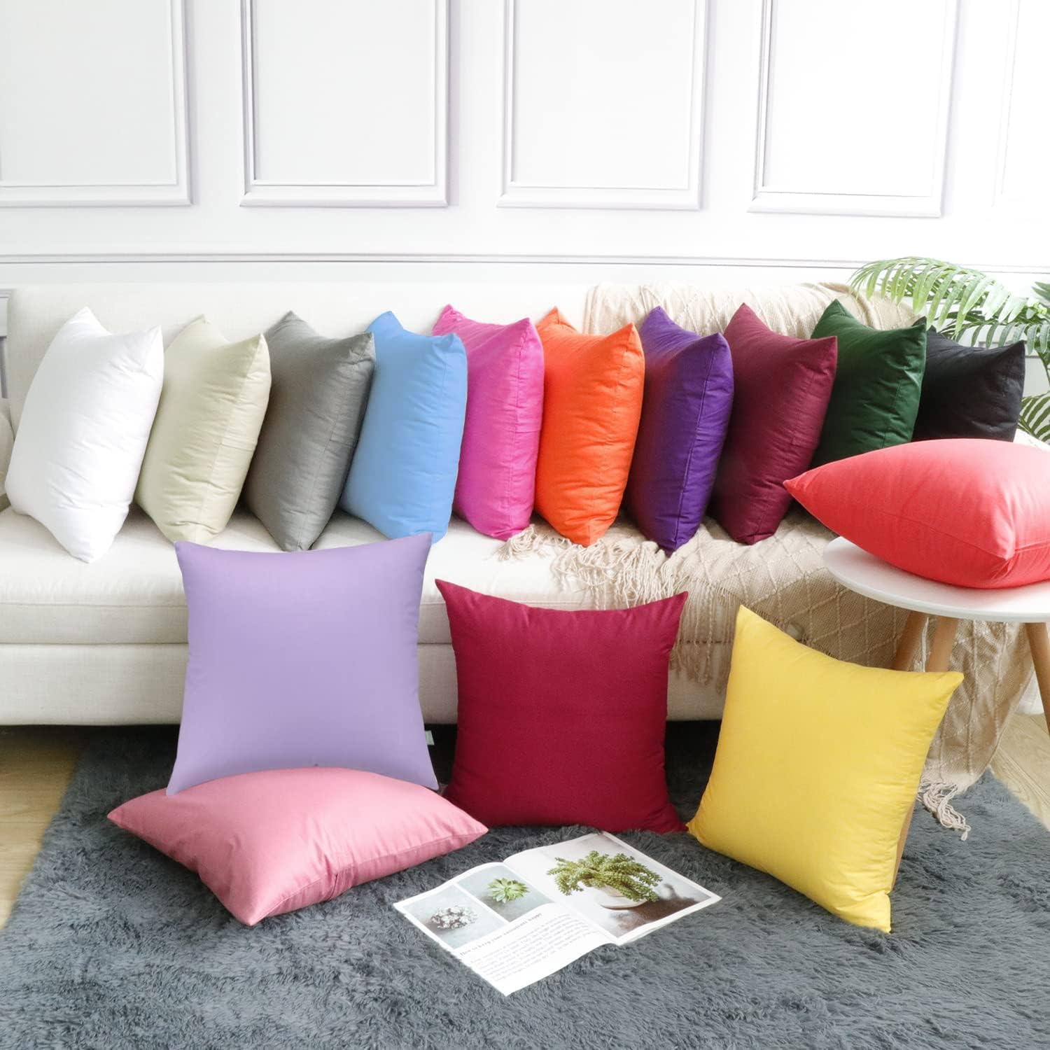 Thmyo 4-Pack 100% Cotton Comfortable Solid Decorative Throw Pillow Case, Square Cushion Cover Pillowcase Sublimation Blank Pillow Covers DIY Throw Pillowcase for Sofa(20x20 inch/ 50x50cm,Sky Blue)